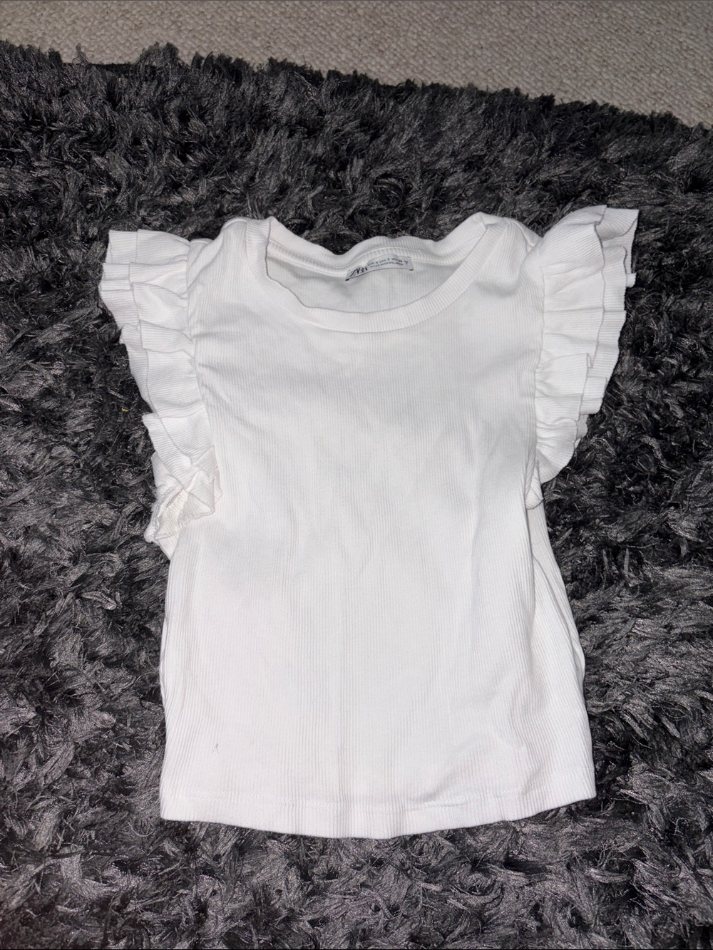 Women’s Zara White Ruffle Sleeve Ribbed Top
